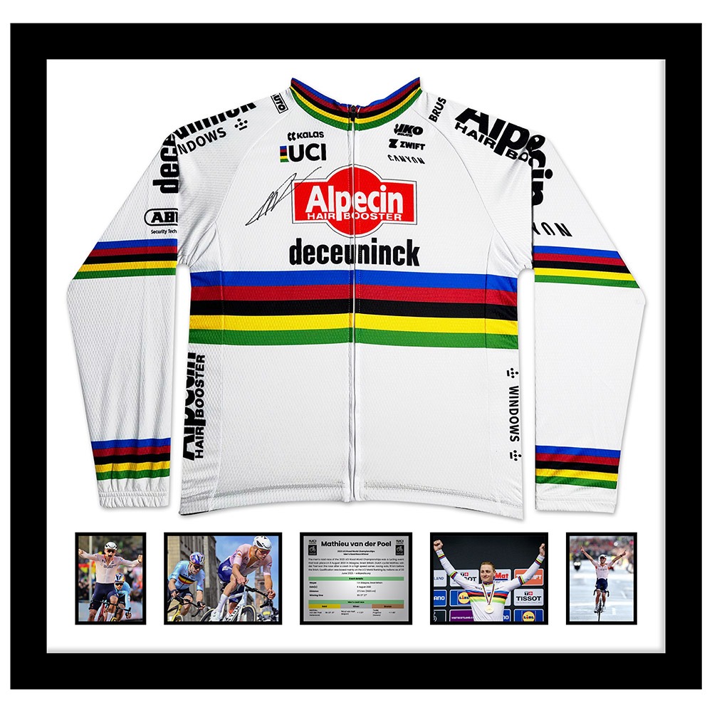 MATHIEU VAN DER POEL - AUTOGRAPHED UCI WORLD CHAMPS 2023 CYCLING JERSEY & PHOTO COMPILATION [0000]